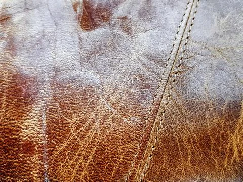 Full Frame Background of Brown Stitched Leather Texture Foto stock
