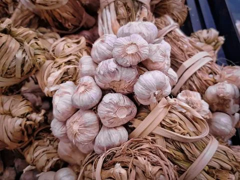 Full Frame Background of Bunch of Fresh Garlic Stock Photos
