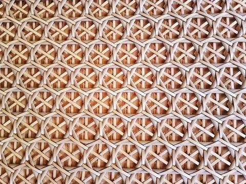 Full Frame Background of Decorative Brown Woven Bamboo Pattern Foto stock