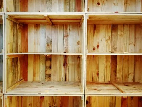 Full Frame Background of Empty Grungy Wooden Shelves Stock-Fotos