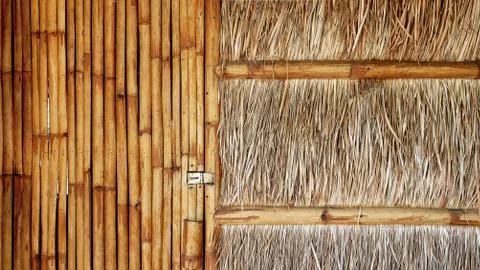 Full Frame Background of Front View of Traditional House with Bamboo Door and Foto stock