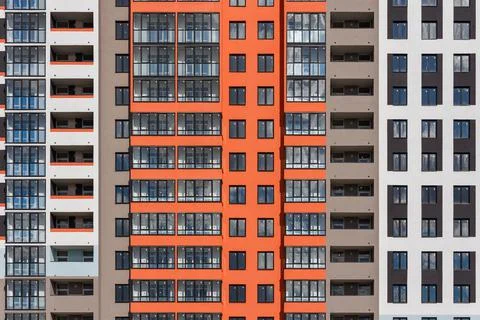 Full frame background of new high rise apartament building wall with multiple Foto stock
