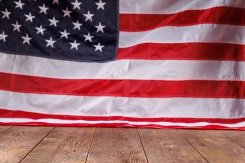 Full-frame background of nylon sewed and embroided United States national flag Stockfoto's