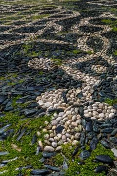 Full frame background of pebble pavement Stock Photos