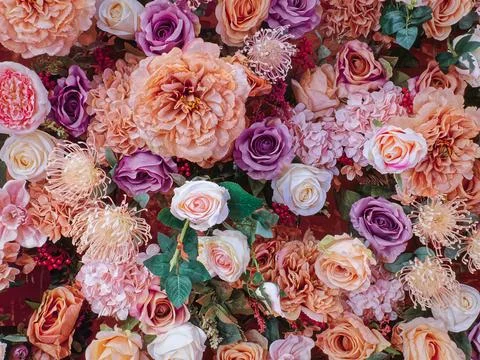 Full Frame Background of Pink Orange and White Flowers Foto stock