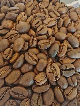 Full Frame Background of Roasted Medium Brown Coffee Beans Stock Photos