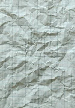 Full frame background texture of crumpled white grid graph paper. Stock Photos