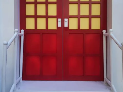 Full Frame Background of Vivid Red Wooden Door Foto stock