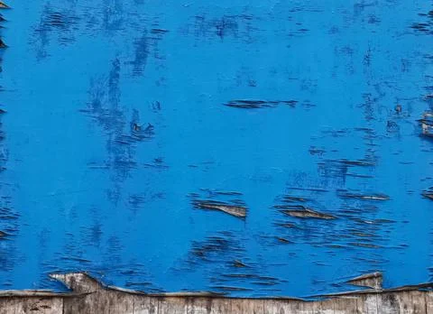Full frame background of weathered blue peeling paint over wood Stock Photos