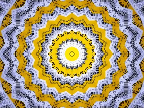 Full Frame Background of Yellow and White Mandala with Bar Code Pattern Illustrazione stock