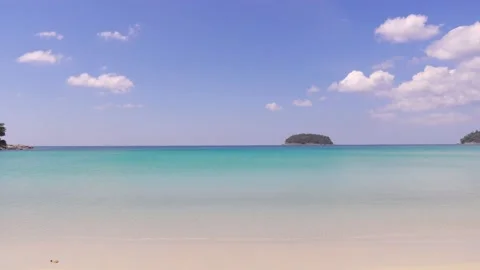 Full frame beach sea clear sand cloud water wave blue sky background Island Stock Footage 151028701