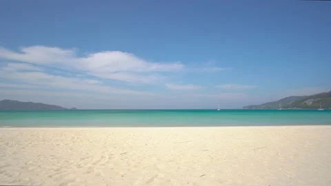 Full frame beach sea sand beautiful clear cloud water wave blue sky background Stock Footage 149530653