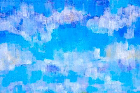 Full frame blue sky background with clouds, acrylic painting technique detail Stock-Illustration