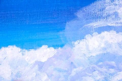 Full frame blue sky background with clouds, acrylic painting technique detail Stock-Illustration