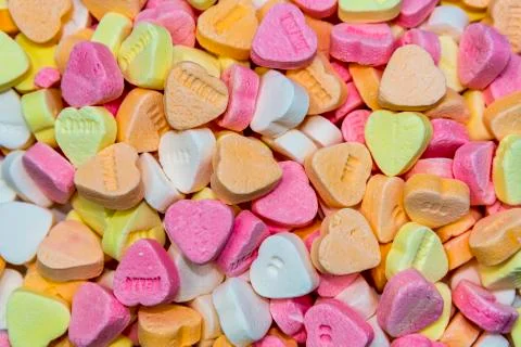 Full frame candy hearts Stock Photos