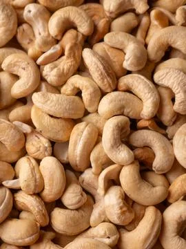 Full frame Cashew nuts background. Vegetarian Organic Healthy snack concept. Stock-Fotos
