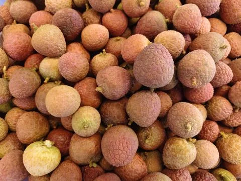 Full-frame close up of fresh, ripe lychee fruits. Stock Photos