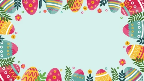 Full frame easter egg border with colorful flowers on light blue background Stock Footage 327518397