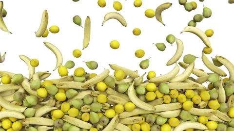 Full frame falling bananas pears and lemons on white background. 스톡 동영상 274627797
