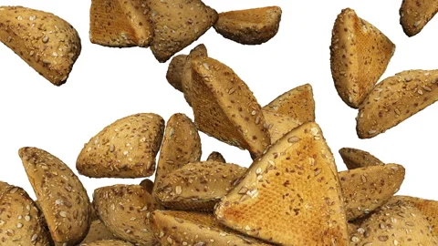 Full frame of falling buns with seeds on white background. Stock-Footage 295877067