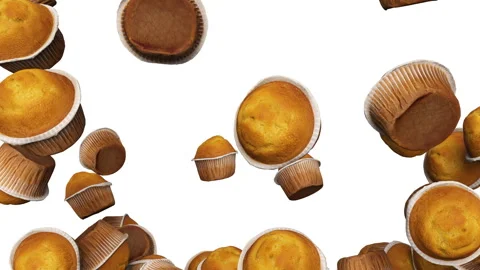 Full frame of falling cupcakes on white background. 스톡 동영상 294491603