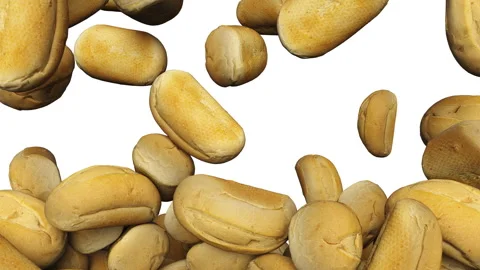 Full frame of falling fresh buns on white background. 스톡 동영상 294488608