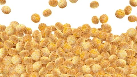 Full frame of falling raw peeled oranges on white background. Video stock 295875997