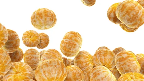 Full frame of falling raw peeled oranges on white background. 스톡 동영상 295876036