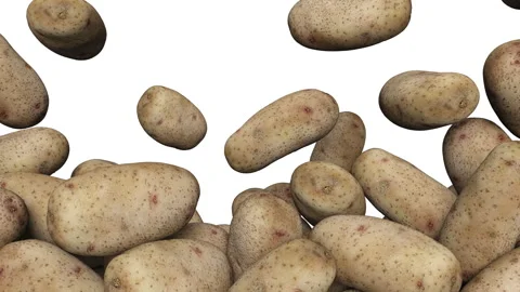 Full frame of falling raw potatoes on white background. 스톡 동영상 295877336
