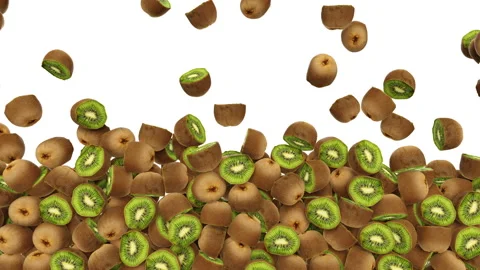 Full frame of falling sliced ​​kiwis on white background. Vídeo Stock 295877982