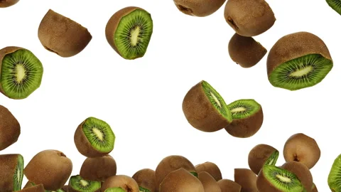 Full frame of falling sliced ​​kiwis on white background. 스톡 동영상 295877999