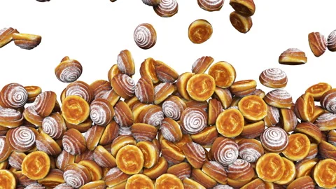 Full frame of falling sweet buns on white background. Vídeo Stock 294494048