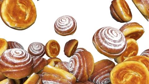 Full frame of falling sweet buns on white background. 스톡 동영상 294494065
