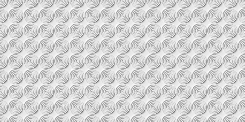 Full frame grid of white concentric rings cylinders polygons pattern backgr.. Stock Illustration
