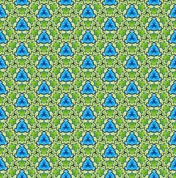 Full Frame Illustrated Seamless Blue Floral and Green Leaf Background Stock Illustration