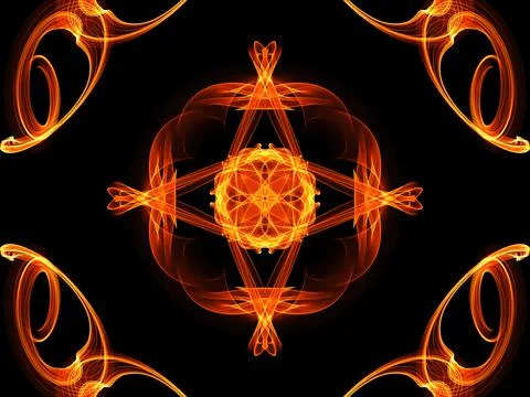Full Frame Illustrated Seamless Glowing Fire Flower Pattern on Black Illustrazione stock