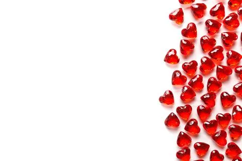 Full Frame Image of Sparkling Red Gemstone Hearts on a White Studio Background Stock Photos