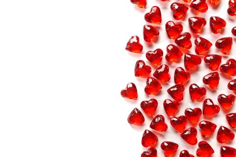 Full Frame Image of Sparkling Red Gemstone Hearts on a White Studio Background Stock Photos