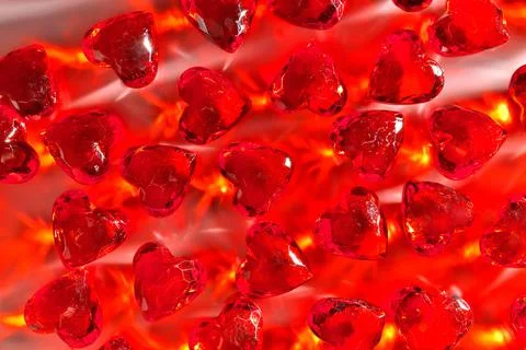 Full Frame Image of Sparkling Red Gemstone Hearts Stock Photos