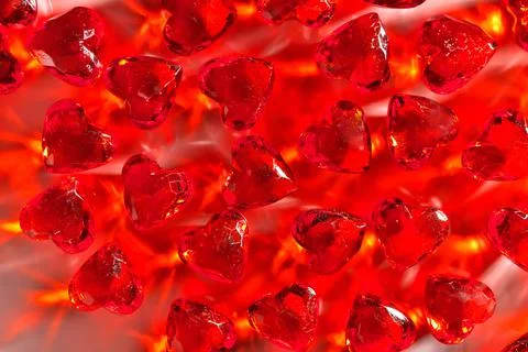 Full Frame Image of Sparkling Red Gemstone Hearts Stock Photos