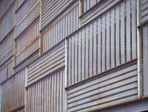 Full Frame Patterned Wooden Planks and Rusty Metal Frame Facade with Selectiv Stock Photos