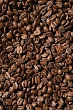 Full Frame of Roasted Coffee Beans with Harsh Lighting and Deep Texture Stock Photos