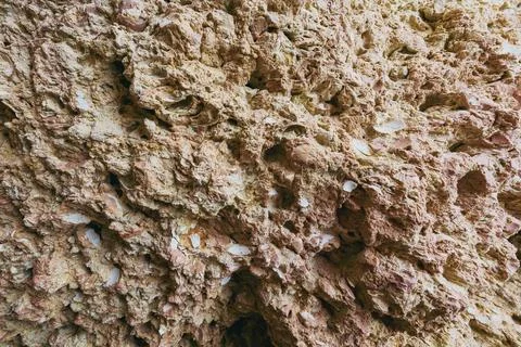 Full frame of sandstone rock pattern, sedimentary rock on the beach backgroun Stock Photos