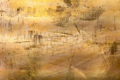 Full frame scratched brass sheet texture and background Фото