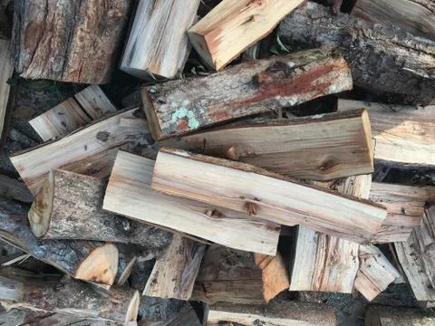 Full frame shot of big group of firewoods in natural daylight Stock Photos