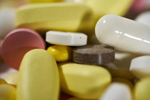 Full Frame Shot Of Multi Colored Pills Stock-Fotos