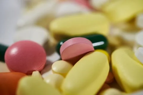 Full Frame Shot Of Multi Colored Pills Stock-Fotos