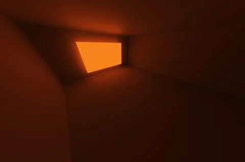 Full frame side view of empty room with orange neon display. 3d rendering ill Stock Illustration