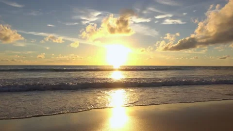 Full frame sunset sea beach sand clear cloud blue sky background Stock Footage 153379437