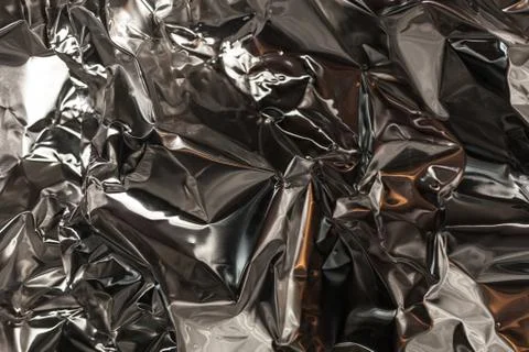 Full frame take of a sheeT of crumpled silver aluminum foil Stock-Fotos